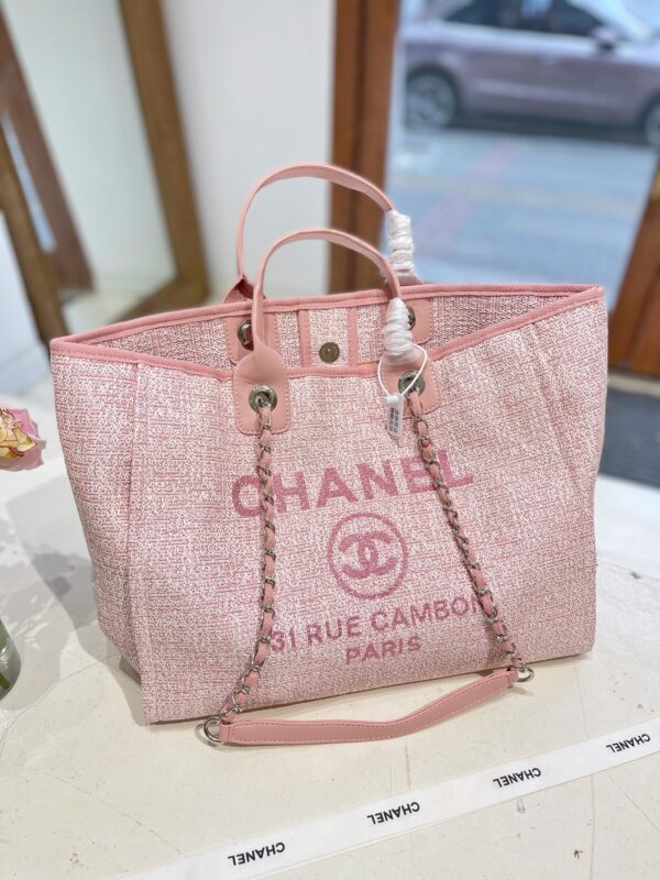 CHANEL DEAUVILLE SHOPPING TOTE BAG PINK 37CM - Image 4