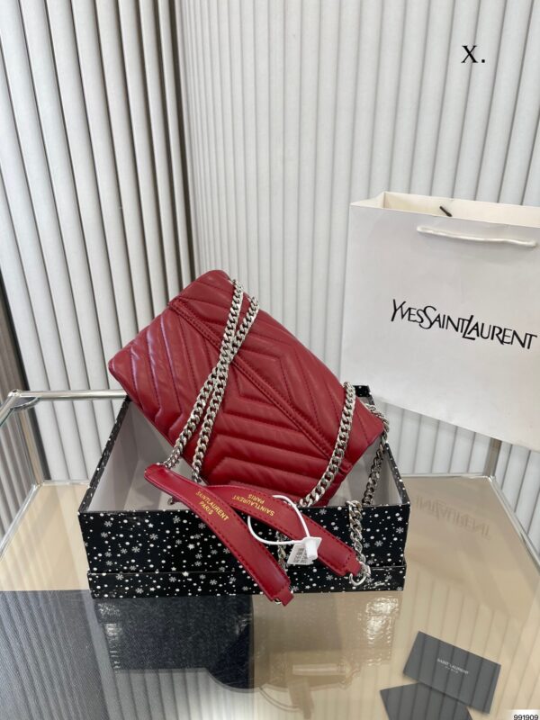 SAINT LAURENT LOULOU SMALL CHAIN BAG IN QUILTED "Y" LEATHER WINE RED - Image 2
