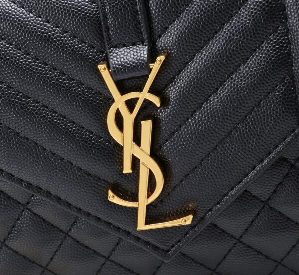 SAINT LAURENT ENVELOPE SMALL BAG IN MIX MATELASSÉ GRAIN DE POUDRE EMBOSSED BLACK GOLD 21CM 600195BOW911000 - Image 6