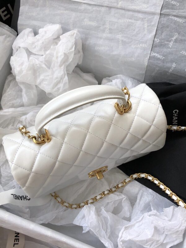 CHANEL MINI FLAP BAG WITH TOP HANDLE 20CM WHITE AS2431 - Image 3