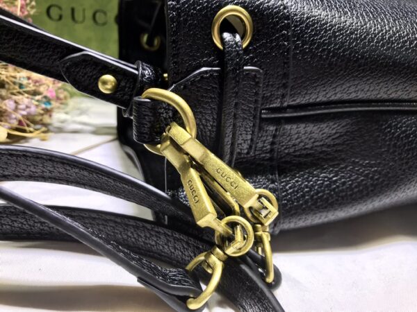 GUCCI LADIES OPHIDIA LEATHER BUCKET BAG IN BLACK 26CM 610846 CWG1G 1060 - Image 7