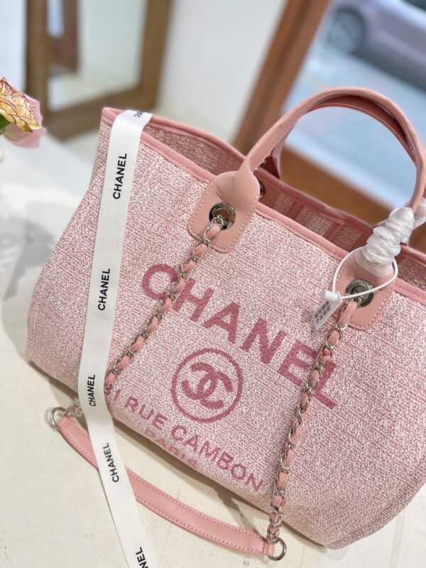 CHANEL DEAUVILLE SHOPPING TOTE BAG PINK 37CM - Image 3