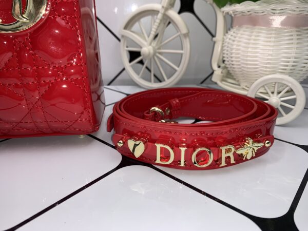 DIOR MEDIUM LADY BLUSH CANNAGE BAG RED 20CM - Image 5