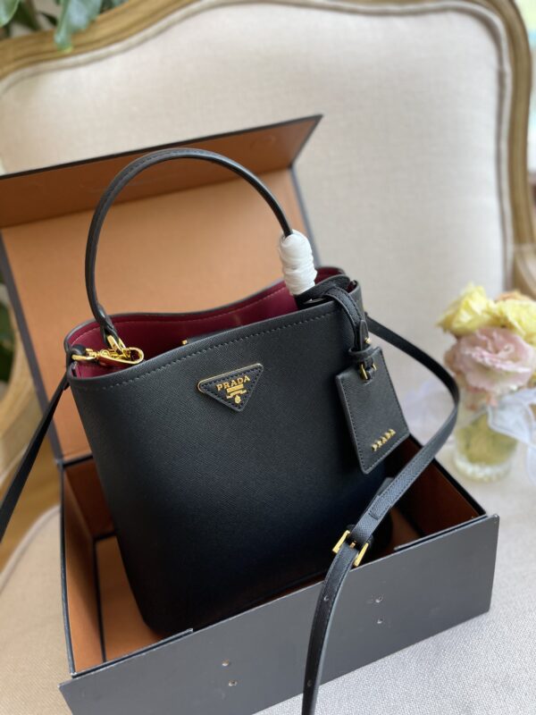 PRADA MEDIUM SAFFIANO LEATHER PANIER BAG BLACK 1BA2122ERXF0LJ4VOOO - Image 5