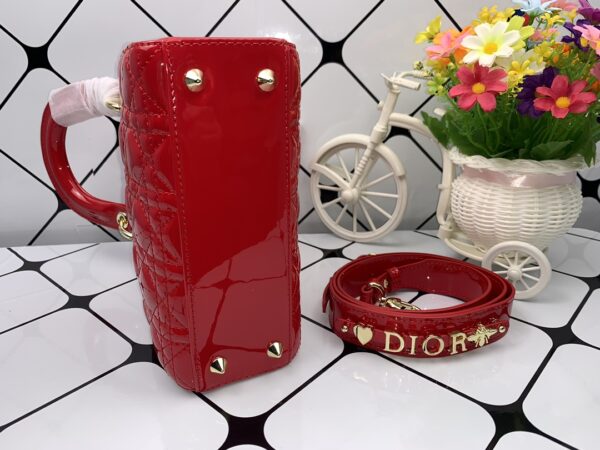 DIOR MEDIUM LADY BLUSH CANNAGE BAG RED 20CM - Image 8