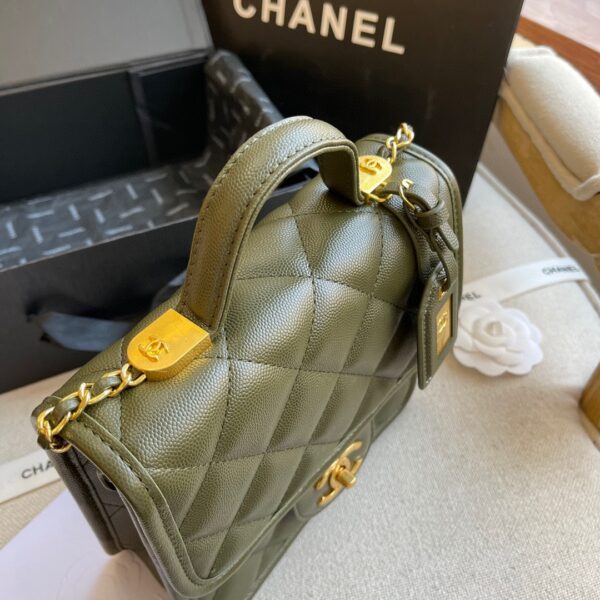 CHANEL WOMEN'S FLAP BAG WITH TOP HANDLE KHAKI 20CM - Image 6