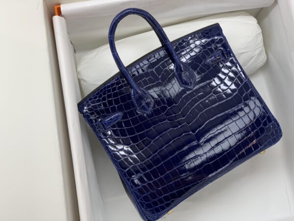 HERMES BIRKIN 30 CROCODILE GOLD-TONED HARDWARE DARK BLUE - Image 9