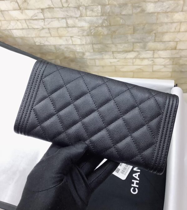 CHANEL BOY LONG FLAP BLACK SILVER WALLET A80286 - Image 6