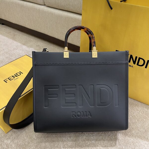 FENDI SUNSHINE MEDIUM BLACK LEATHER SHOPPER 35CM 8BH386ABVLF0KUR - Image 2