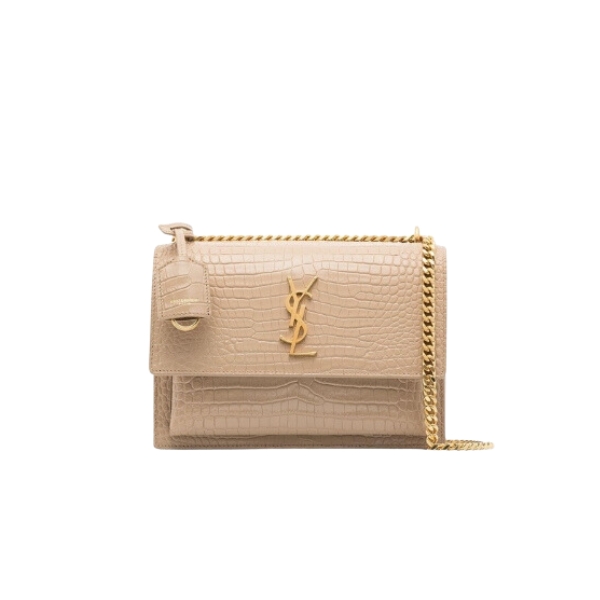 SAINT LAURENT SUNSET MEDIUM CHAIN BAG IN CROCODILE EMBOSSED SHINY APRICOT 22CM 442906DND0N9207