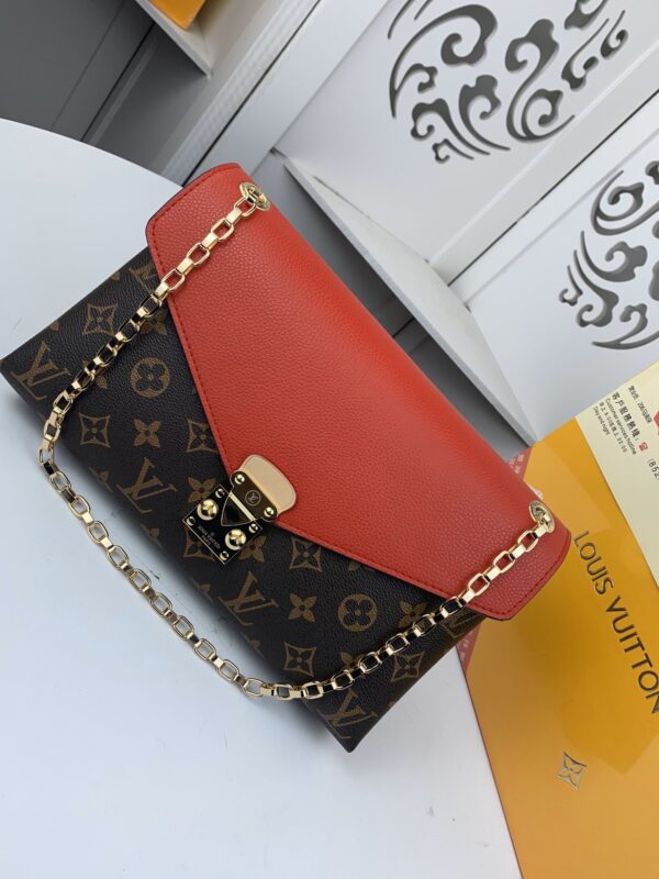 LOUIS VUITTON PALLAS CHAIN CANVAS MONOGRAM SHOULDER BAG RED - Image 4