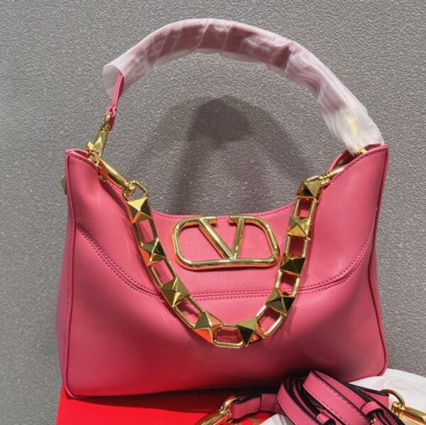 VALENTINO GARAVANI SMALL STUD SIGN LEATHER HOBO BAG IN PINK - Image 2