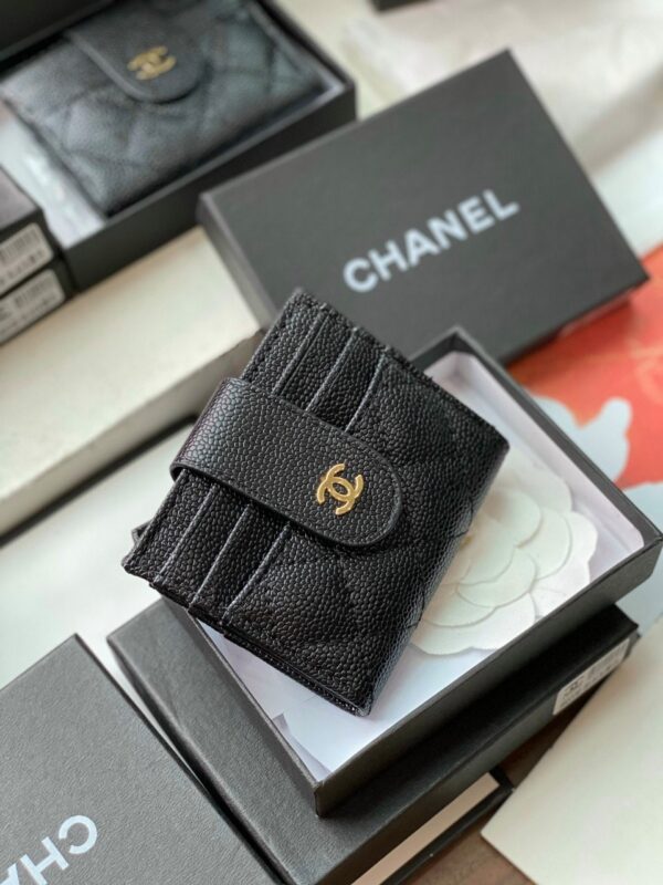 CHANEL CARD HOLDER BLACK WITH GOLD HARDWARE 12CM - Image 6