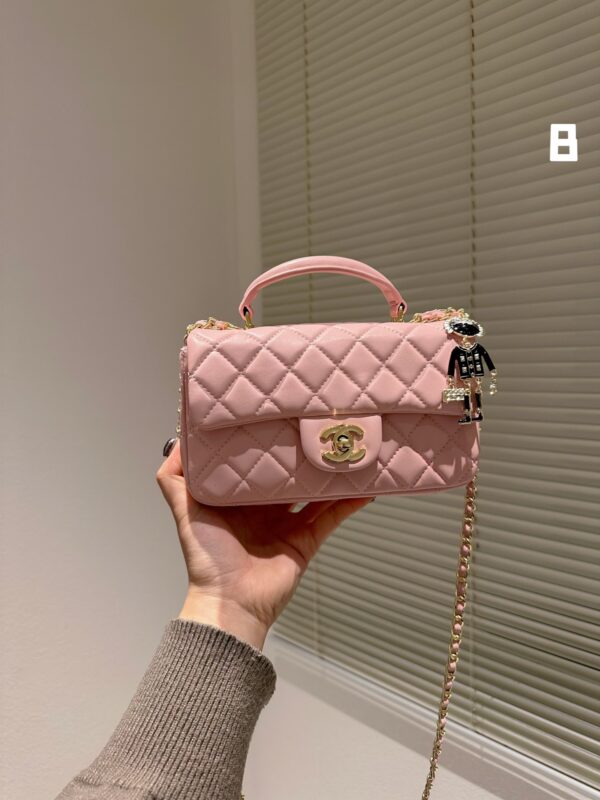 CHANEL MINI FLAP BAG WITH TOP HANDLE LION CHARM PINK 21CM - Image 2