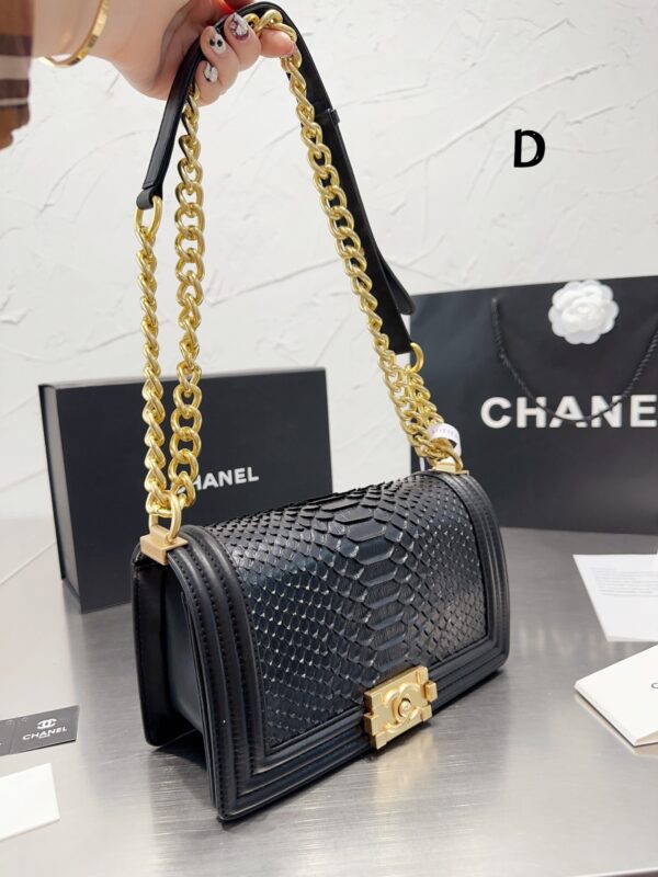 CHANEL BOY FLAP BAG SNAKE LEATHER BLACK 25CM - Image 9