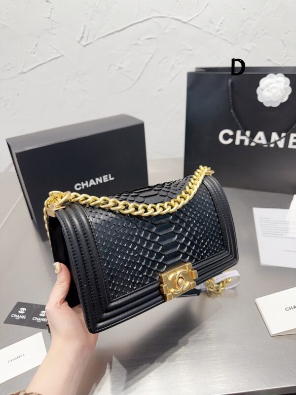 CHANEL BOY FLAP BAG SNAKE LEATHER BLACK 25CM - Image 3