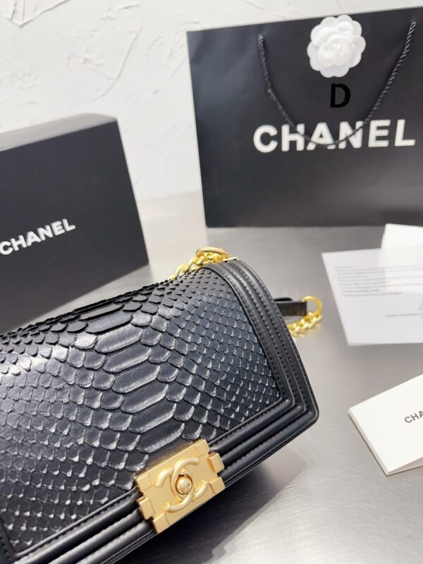 CHANEL BOY FLAP BAG SNAKE LEATHER BLACK 25CM - Image 7