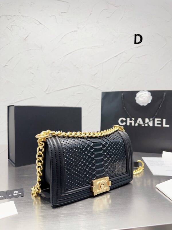 CHANEL BOY FLAP BAG SNAKE LEATHER BLACK 25CM - Image 8