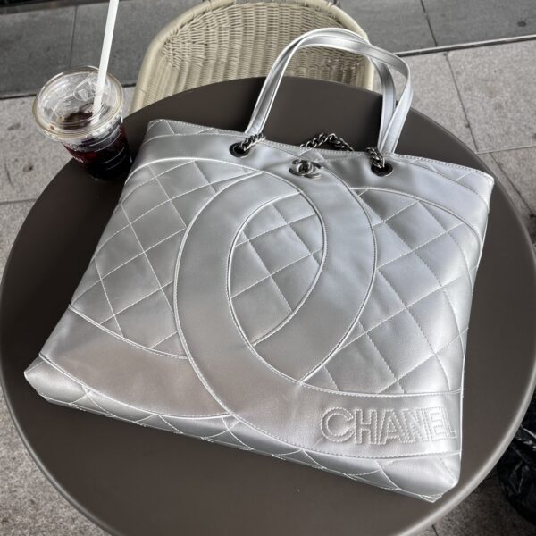 CHANEL CC CAVIAR SHOPPING BAG SILVER 37CM - Image 4