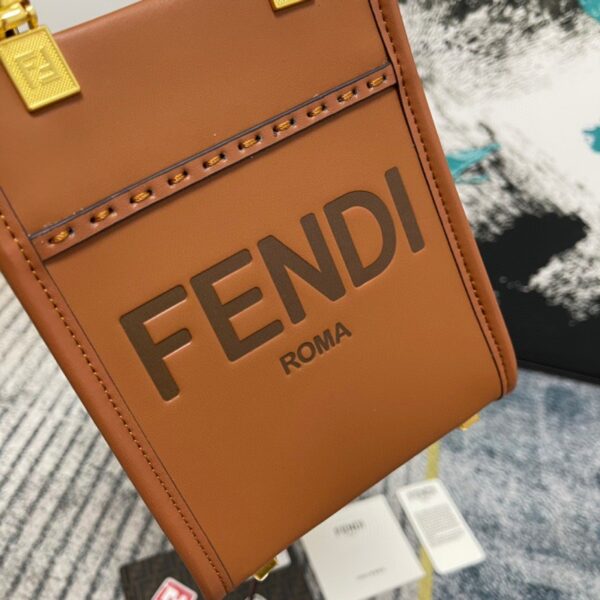 FENDI MINI SUNSHINE SHOPPER LEATHER BAG BROWN 18CM 8BS051 - Image 2
