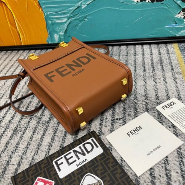 FENDI MINI SUNSHINE SHOPPER LEATHER BAG BROWN 18CM 8BS051 - Image 3