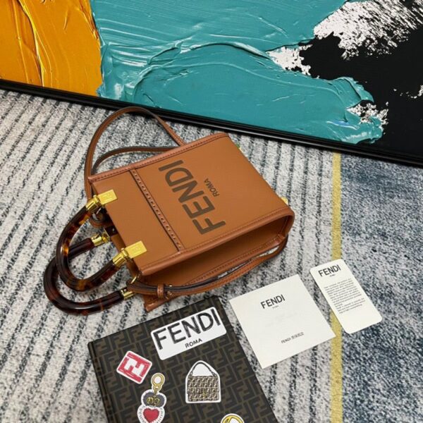 FENDI MINI SUNSHINE SHOPPER LEATHER BAG BROWN 18CM 8BS051 - Image 4