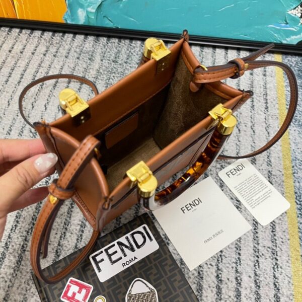 FENDI MINI SUNSHINE SHOPPER LEATHER BAG BROWN 18CM 8BS051 - Image 7