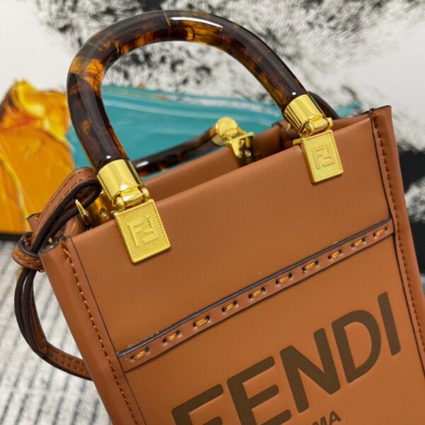 FENDI MINI SUNSHINE SHOPPER LEATHER BAG BROWN 18CM 8BS051 - Image 9