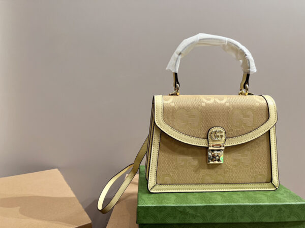 GUCCI OPHIDIA JUMBO GG TOP HANDLE BAG YELLOW 25CM 651055 UKMBG 8480 - Image 2