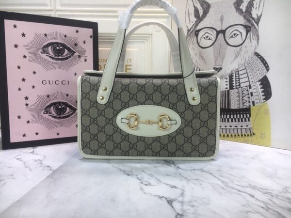 GUCCI HORSEBIT 1955 MINI TOP HANDLE BAG 27.5CM BEIGE AND WHITE 645453 92TCG 8563 - Image 10