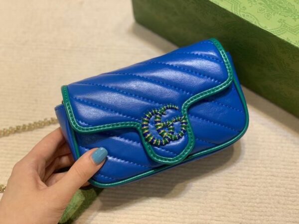 GUCCI MARMONT SUPER MINI BAG IN  BLUE AND GREEN 16CM 574969 1X5EG 8382 - Image 10