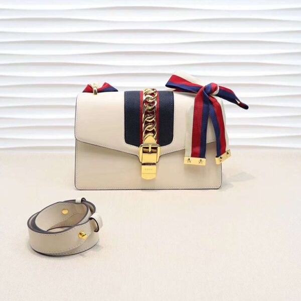 GUCCI LADIES SYLVIE LEATHER BAG IN WHITE 25.5CM 421882 - Image 10