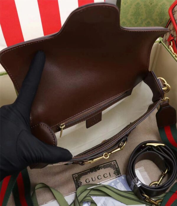 GUCCI LADY WEB ORIGINAL GG SHOULDER BAG BEIGE AND BROWN HAND STAINED LEATHER 25CM - Image 3