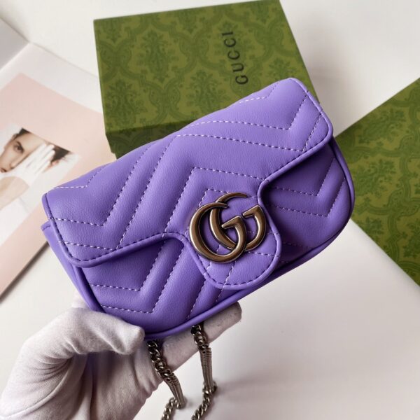 GUCCI WOMENS NATURAL GG MARMONT LEATHER BAG PURPLE 16.5CM - Image 10