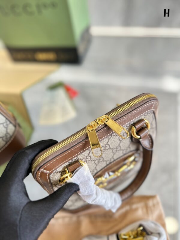 GUCCI HORSEBIT 1955 TOP HANDLE BAG BEIGE AND EBONY 25CM 640716 92TCG 8563 - Image 3