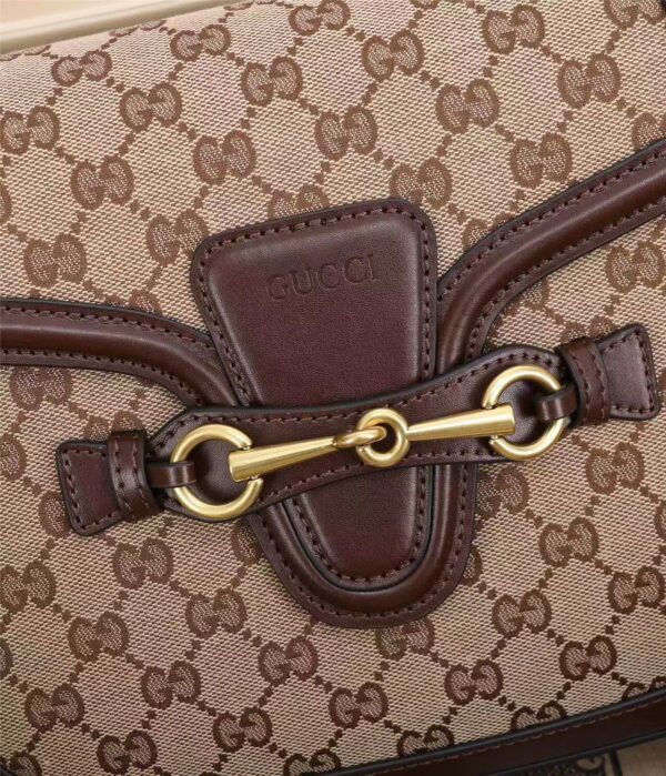 GUCCI LADY WEB ORIGINAL GG SHOULDER BAG BEIGE AND BROWN HAND STAINED LEATHER 25CM - Image 6