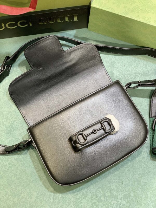 GUCCI HORSEBIT 1955 SMALL SHOULDER BAG BLACK LEATHER 20.5CM 726226 AABE1 1060 - Image 5