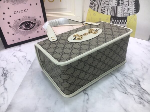 GUCCI HORSEBIT 1955 MINI TOP HANDLE BAG 27.5CM BEIGE AND WHITE 645453 92TCG 8563 - Image 6