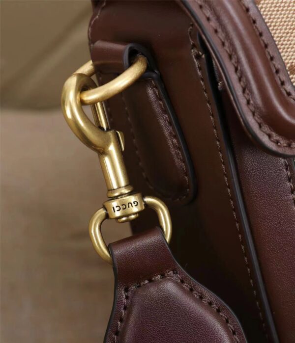 GUCCI LADY WEB ORIGINAL GG SHOULDER BAG BEIGE AND BROWN HAND STAINED LEATHER 25CM - Image 7