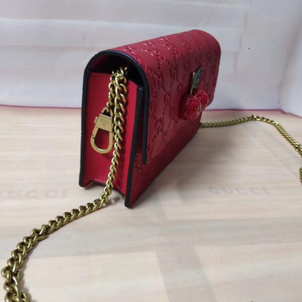 GUCCI GUCCISSIMA LEATHER MINI CHERRY CHAIN SHOULDER BAG RED 20CM - Image 6
