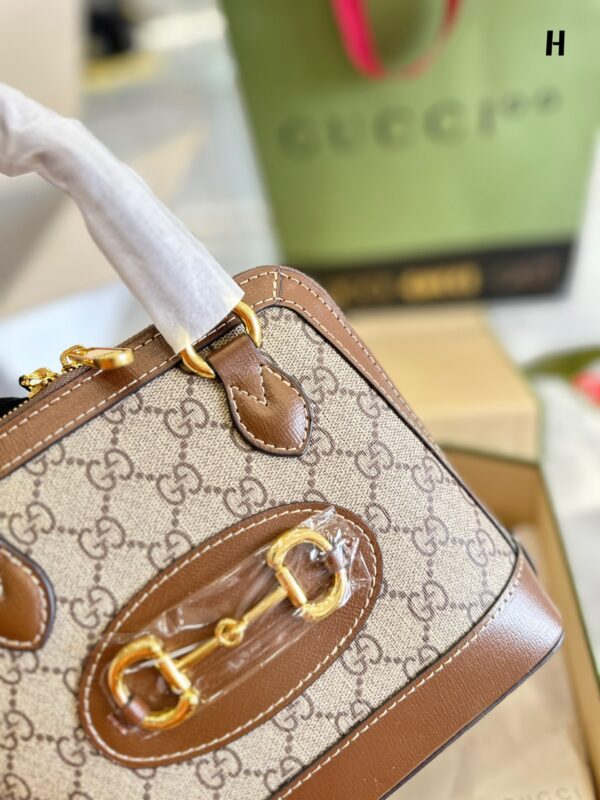 GUCCI HORSEBIT 1955 TOP HANDLE BAG BEIGE AND EBONY 25CM 640716 92TCG 8563 - Image 6