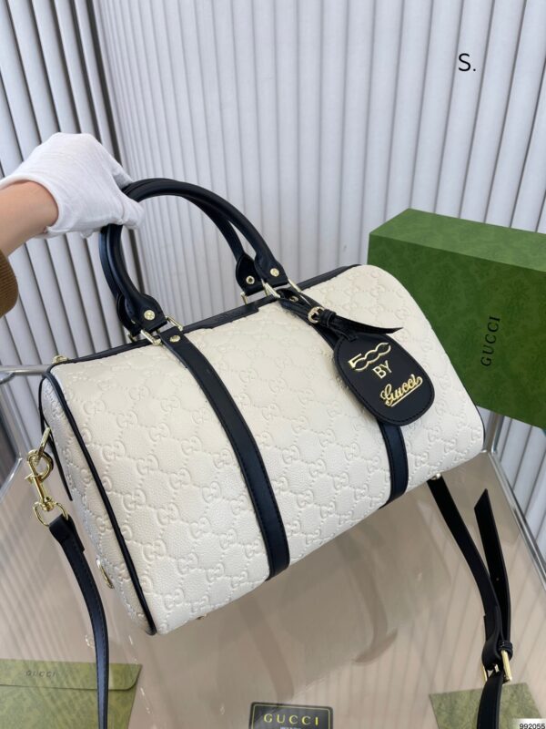GUCCI EMBOSSED WORD PILLOW BLACK AND WHITE BAG 31CM - Image 6