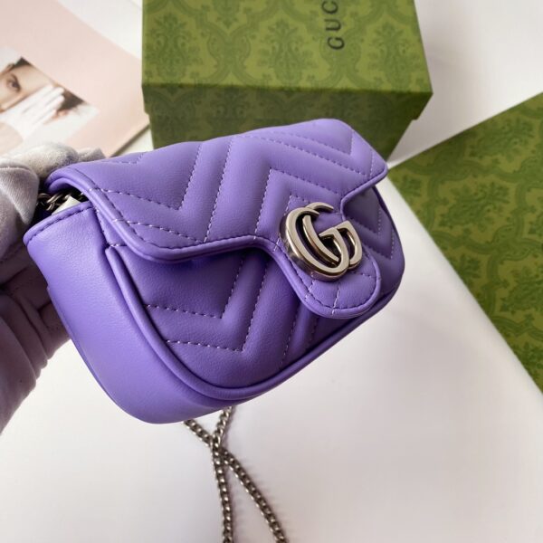 GUCCI WOMENS NATURAL GG MARMONT LEATHER BAG PURPLE 16.5CM - Image 7