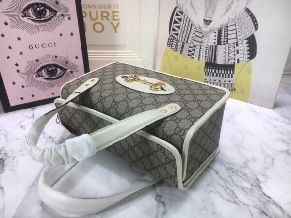 GUCCI HORSEBIT 1955 MINI TOP HANDLE BAG 27.5CM BEIGE AND WHITE 645453 92TCG 8563 - Image 7