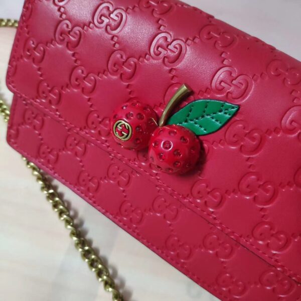 GUCCI GUCCISSIMA LEATHER MINI CHERRY CHAIN SHOULDER BAG RED 20CM - Image 7