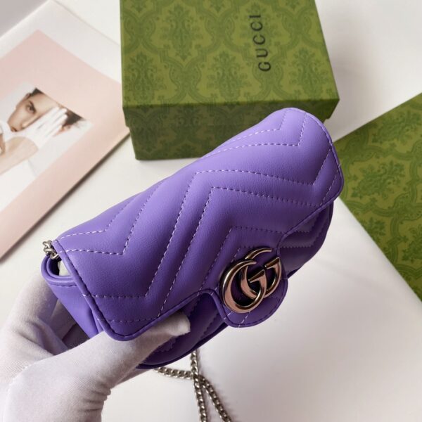 GUCCI WOMENS NATURAL GG MARMONT LEATHER BAG PURPLE 16.5CM - Image 8