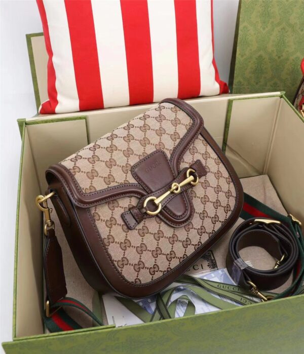 GUCCI LADY WEB ORIGINAL GG SHOULDER BAG BEIGE AND BROWN HAND STAINED LEATHER 25CM - Image 9