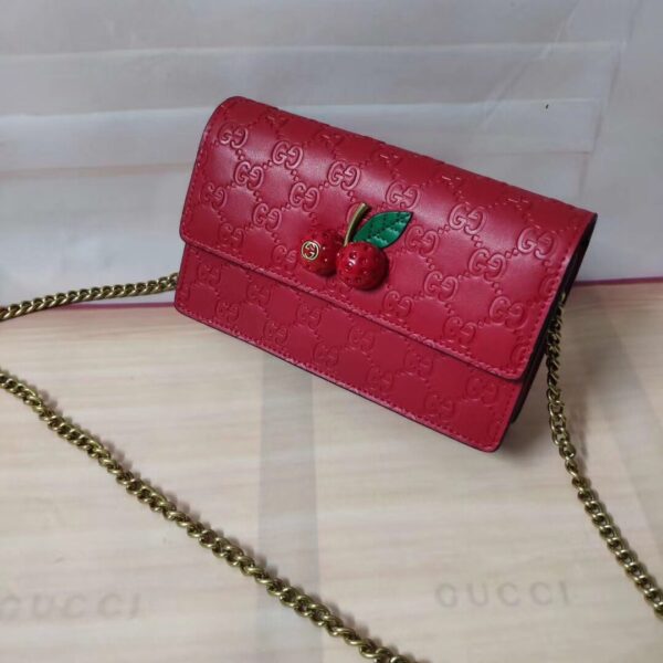 GUCCI GUCCISSIMA LEATHER MINI CHERRY CHAIN SHOULDER BAG RED 20CM - Image 8