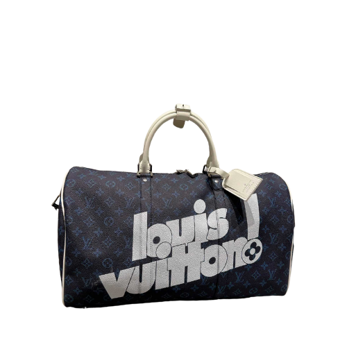 LOUIS VUITTON KEEPALL BANDOULIÈRE 50CM DARK BLUE WITH WHITE