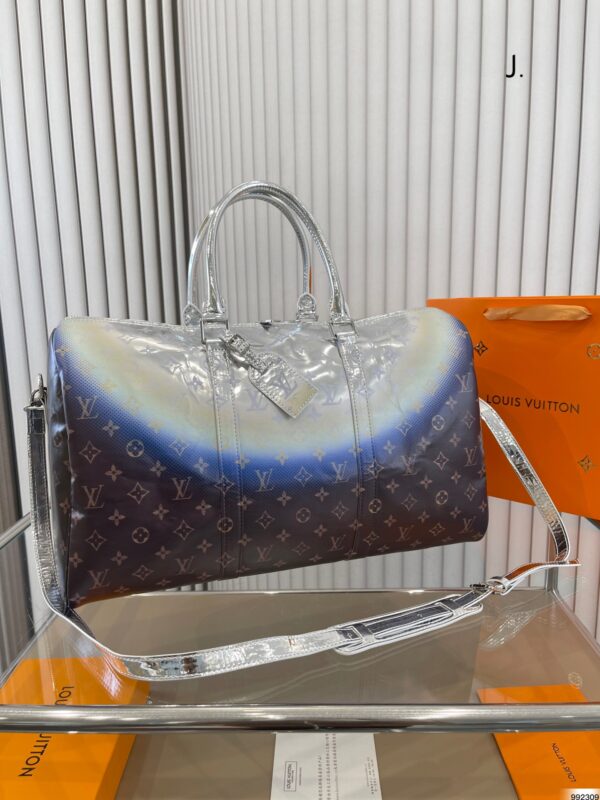 LOUIS VUITTON MONOGRAM KEEPALL BANDOULIÈRE BROWN AND SILVER 45CM - Image 10
